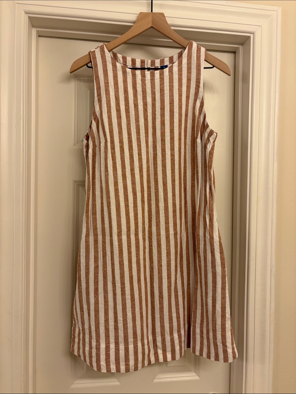 Old Navy Cream and Brown Striped Sleeveless Mini Dress
